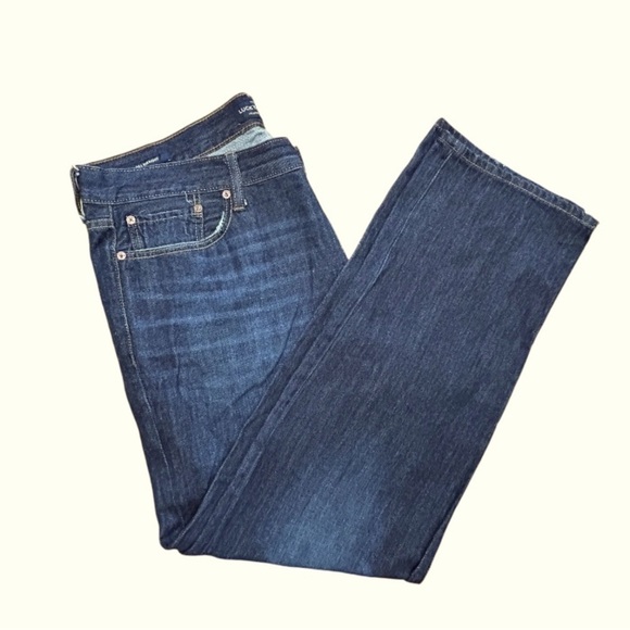 Lucky Brand Premium Denim 363 Straight Leg Deep Blue Distressed Jeans 38 x 32 - Picture 2 of 11